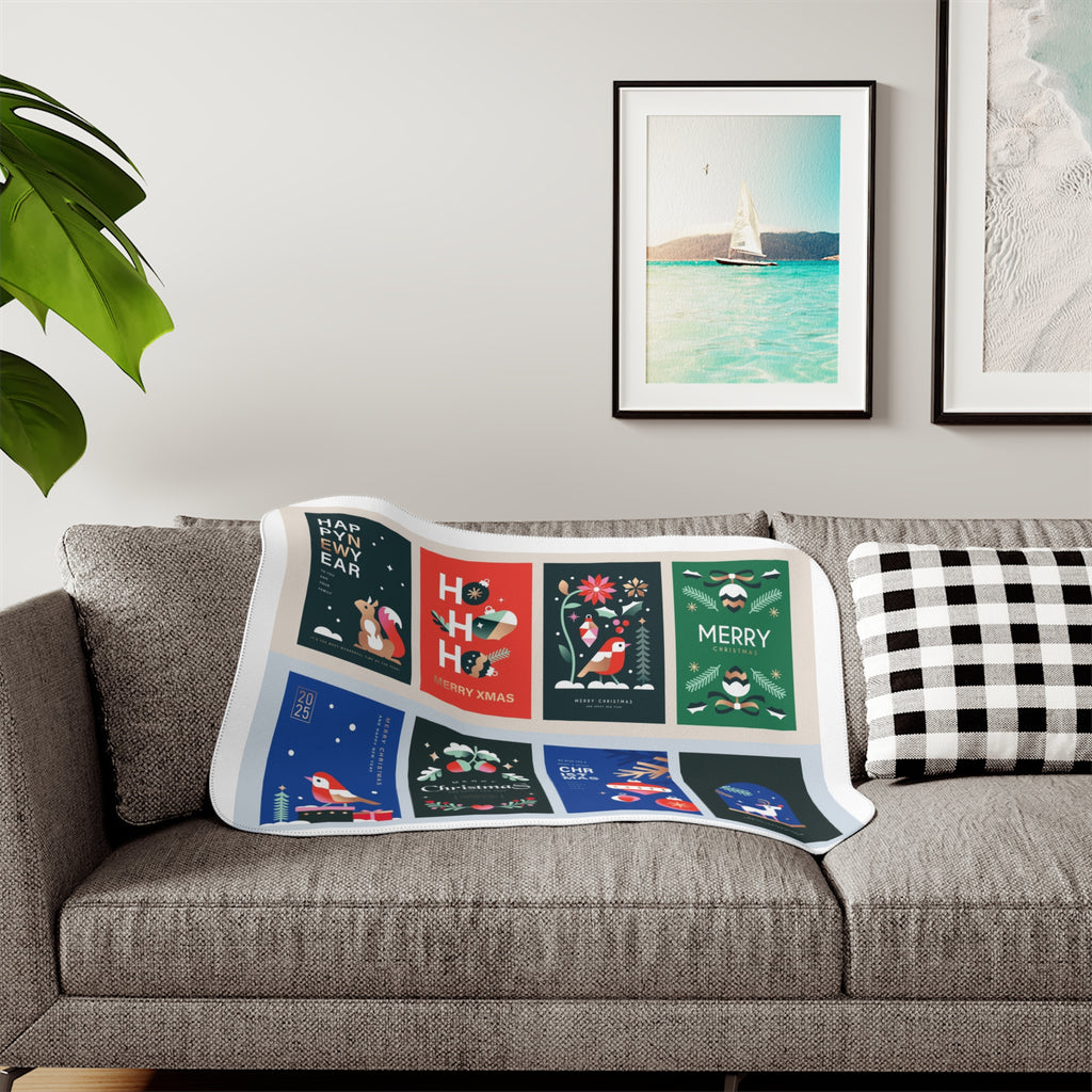 Christmas Sherpa Blanket | Vintage Holiday Card Collage Throw | Cozy Fleece Christmas Throw Blanket 30x40