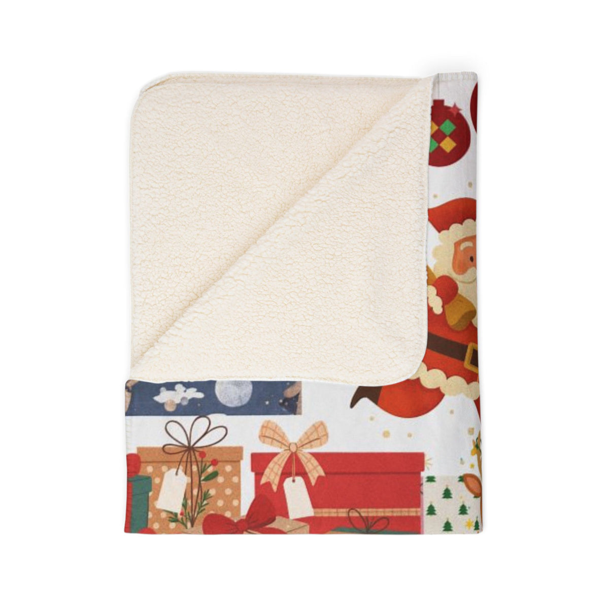 Christmas Patchwork Sherpa Fleece Blanket 50x60 | Santa & Nutcracker Quilt Look Throw | Merry Christmas Throw Blanket