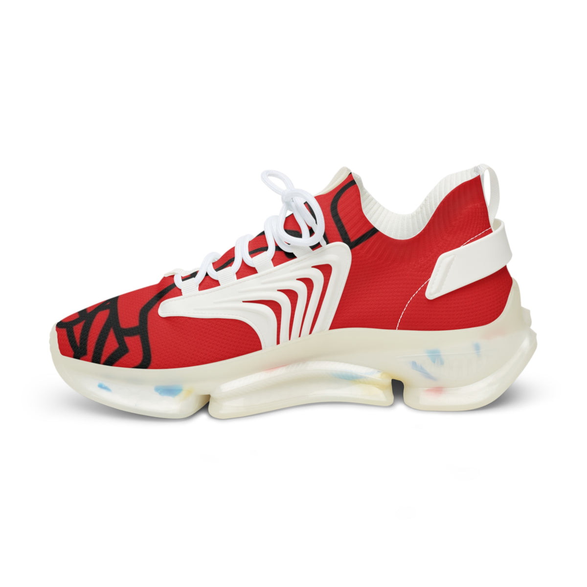 Men's Abstract Line Art Penguin Mesh Sneakers | Bold Red Print Lightweight Running Shoes | Penguin Lover Gift