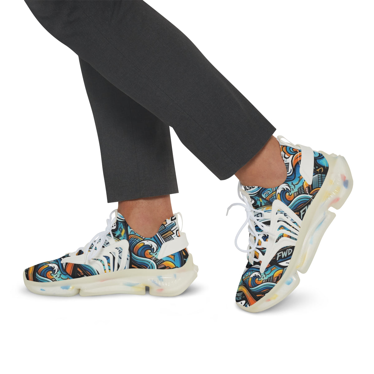 Men's Mesh Sneakers | Abstract Teal & Orange Graffiti Art Print | Lightweight Breathable Athletic Running Shoes