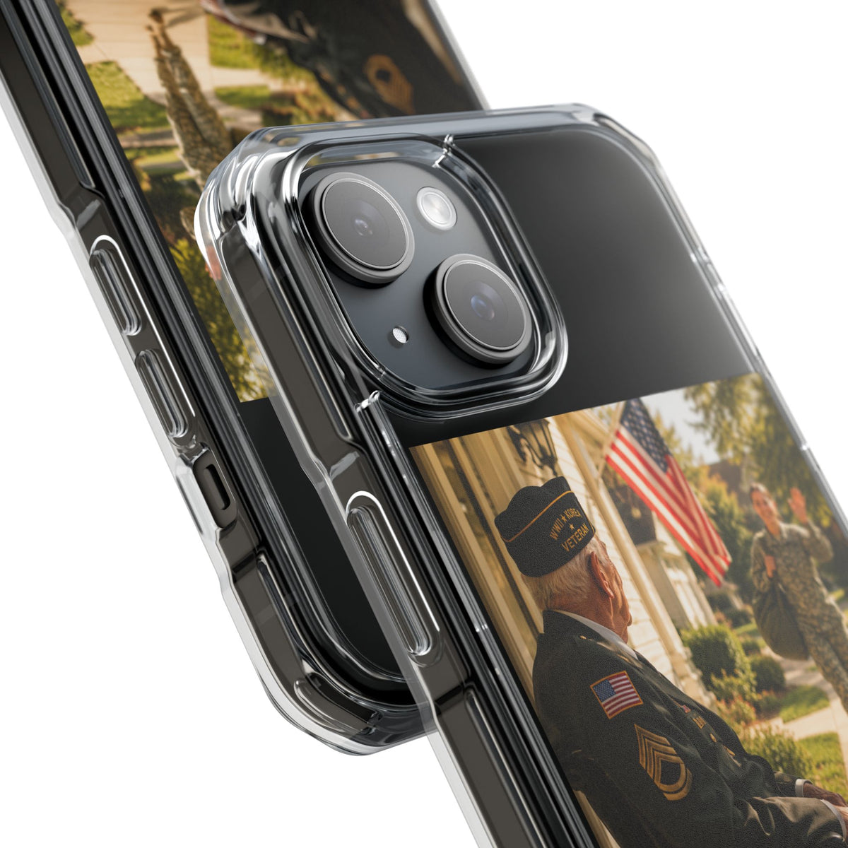 Proud of My Granddaughter Phone Case | Military Homecoming Veteran Grandpa MagSafe Clear Case | iPhone 15