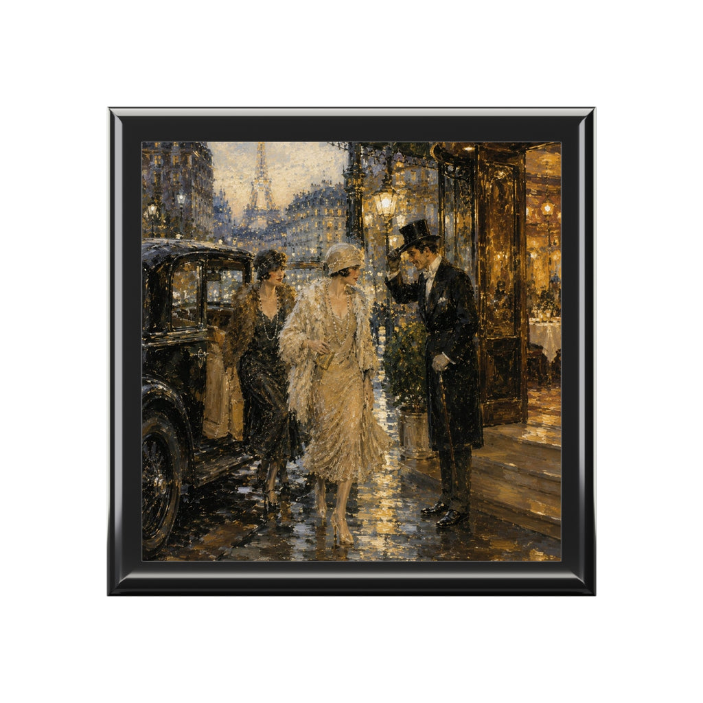 Vintage Paris Evening Jewelry Box | Art Deco Belle Époque Painting Keepsake Box | Ceramic Tile Lid Gift for Her