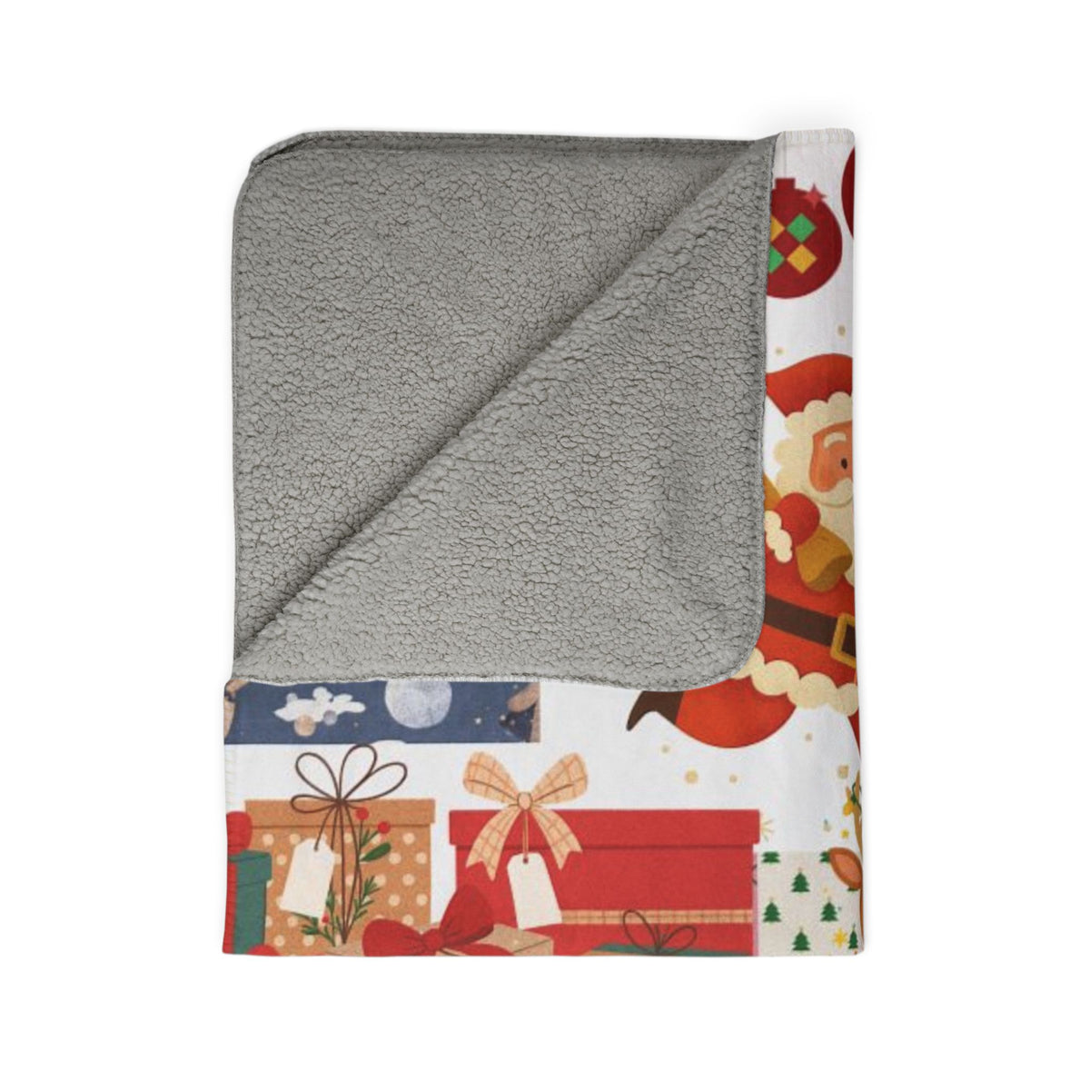 Christmas Patchwork Sherpa Fleece Blanket 50x60 | Santa & Nutcracker Quilt Look Throw | Merry Christmas Throw Blanket