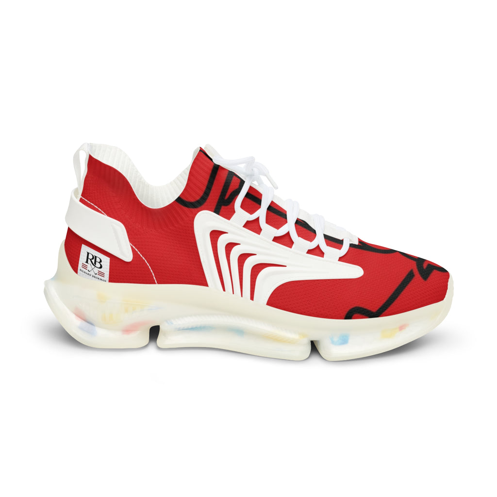 Men's Abstract Line Art Penguin Mesh Sneakers | Bold Red Print Lightweight Running Shoes | Penguin Lover Gift