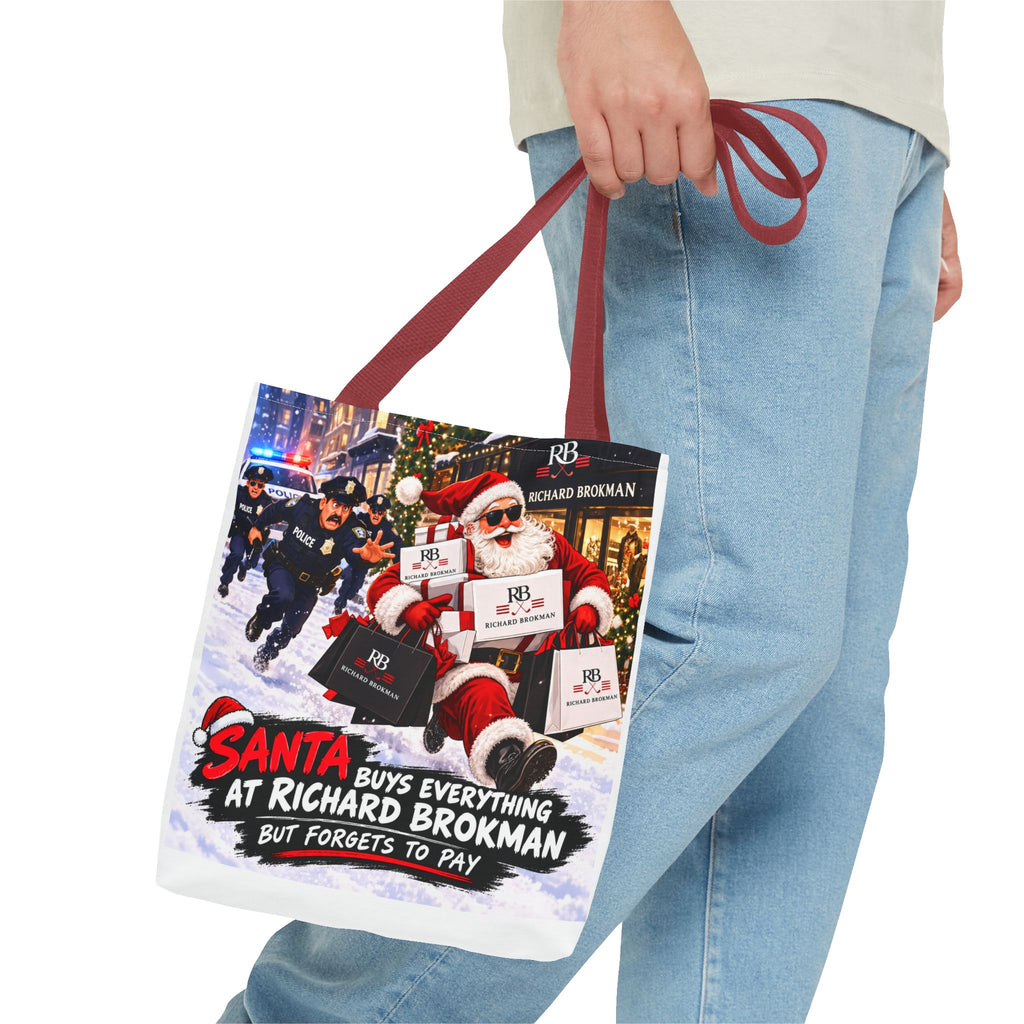 Christmas Santa Shopping Tote Bag | Santa Buys Everything at Richard Brokman | Canvas Holiday Gift Bag