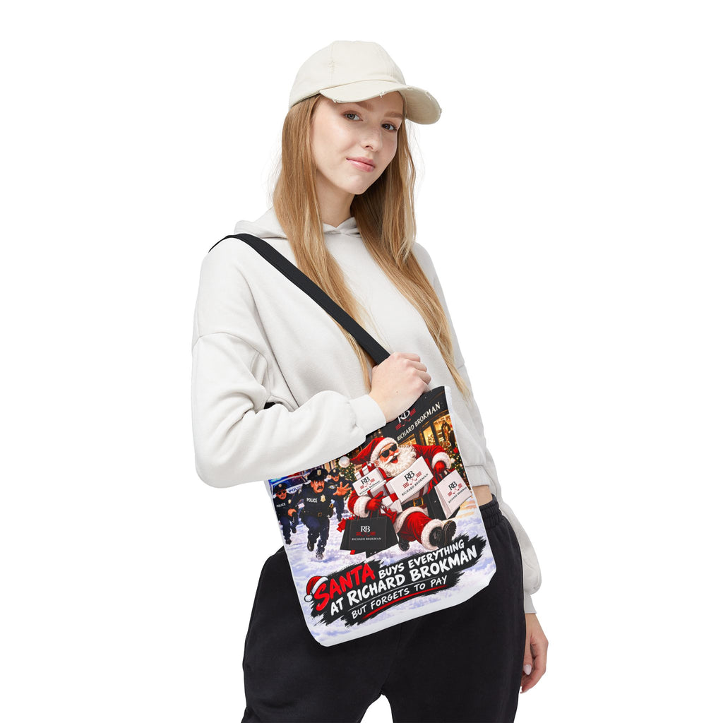 Christmas Santa Shopping Tote Bag | Santa Buys Everything at Richard Brokman | Canvas Holiday Gift Bag