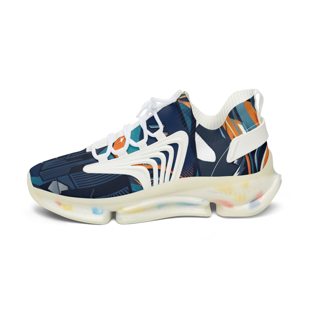 Women's Abstract Cityscape Mesh Sneakers | Navy Teal & Orange City Art Print | Lightweight Chunky Athletic Shoes