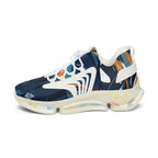 Women's Abstract Cityscape Mesh Sneakers | Navy Teal & Orange City Art Print | Lightweight Chunky Athletic Shoes
