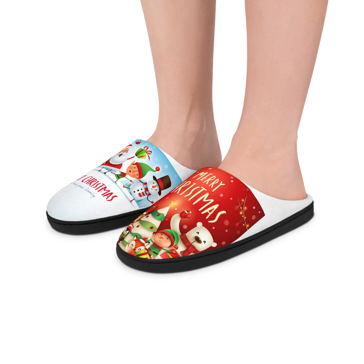 Christmas Slippers for Women | Cute Santa & Reindeer Print Indoor Slides | Cozy Holiday House Shoes Gift