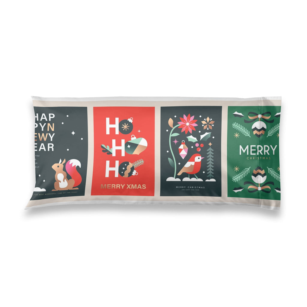 Christmas Satin Pillowcase | Festive Holiday Card Collage Print | Silky King Pillow Cover 20x40 for Hair & Skin