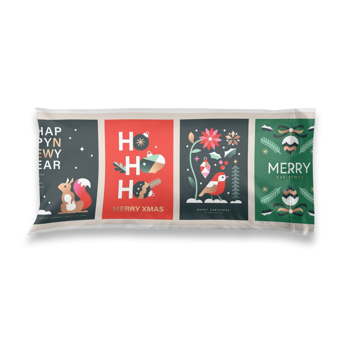 Christmas Satin Pillowcase | Festive Holiday Card Collage Print | Silky King Pillow Cover 20x40 for Hair & Skin