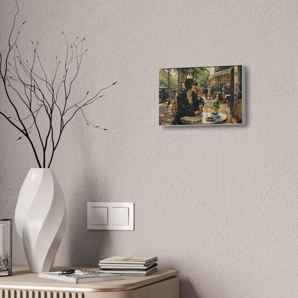 Parisian Café Woman Canvas Wall Art | Vintage 1920s Paris Bistro Painting | Stretched Canvas Print 12x8