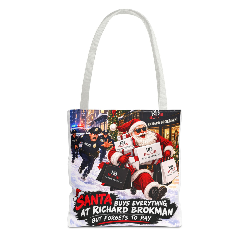 Christmas Santa Shopping Tote Bag | Santa Buys Everything at Richard Brokman | Canvas Holiday Gift Bag