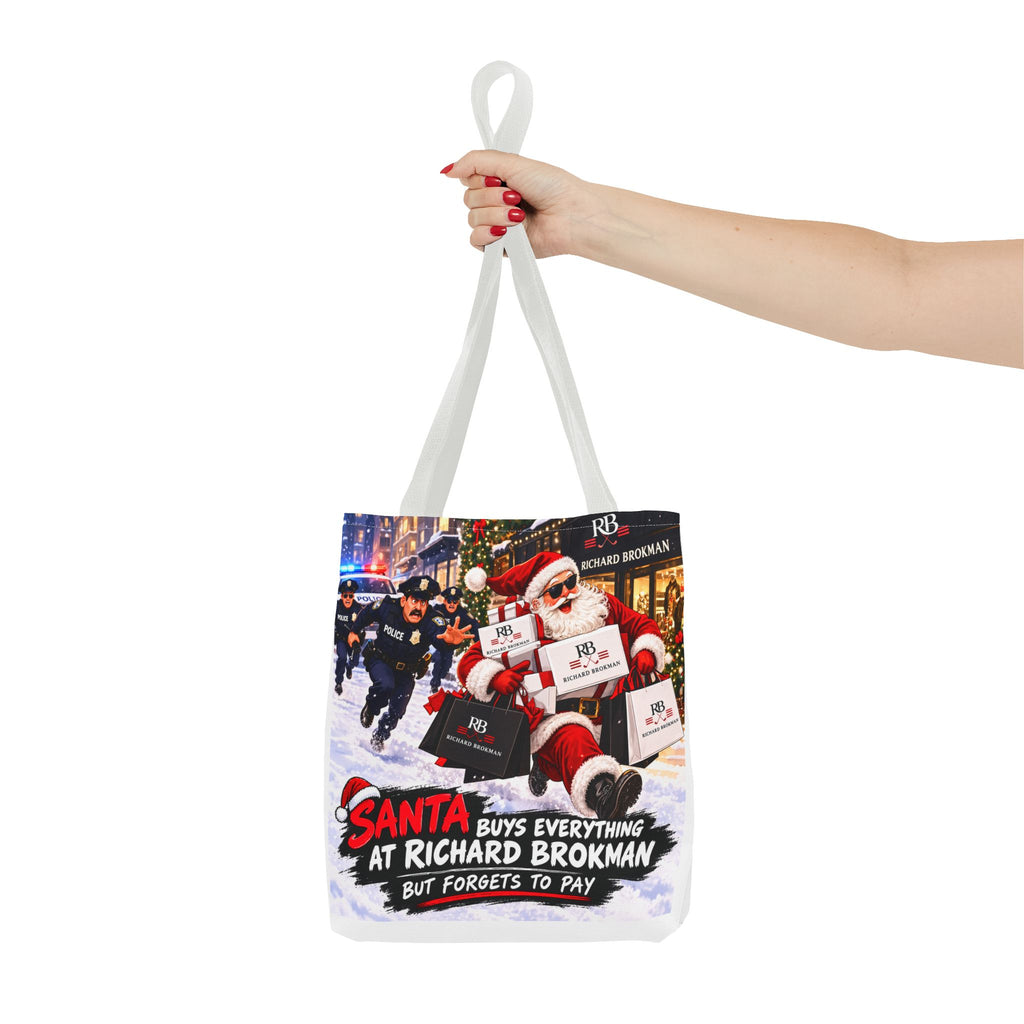 Christmas Santa Shopping Tote Bag | Santa Buys Everything at Richard Brokman | Canvas Holiday Gift Bag