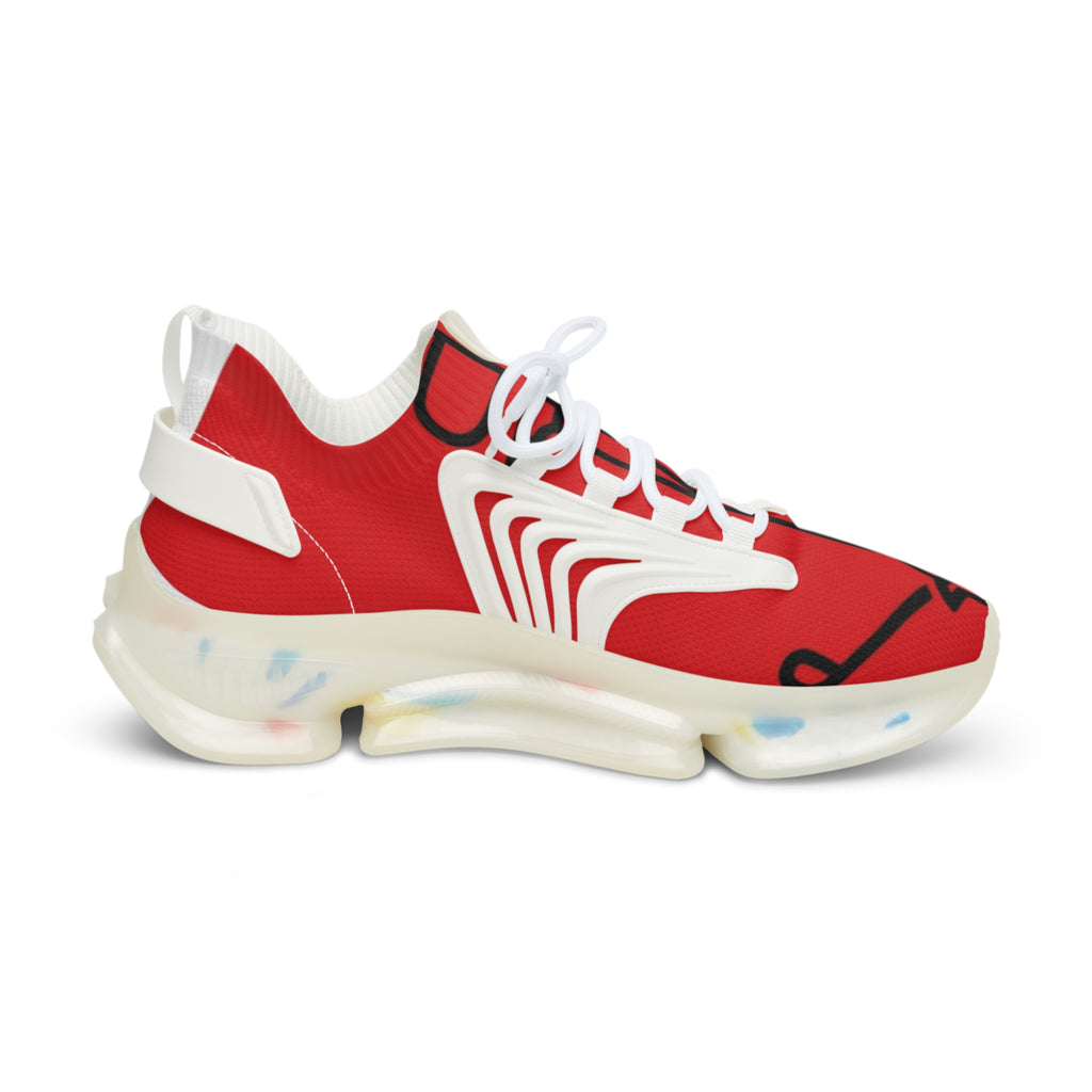 Men's Abstract Line Art Penguin Mesh Sneakers | Bold Red Print Lightweight Running Shoes | Penguin Lover Gift