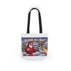 Sleigh All Day Christmas Tote Bag | Funny Santa & Reindeer All Over Print Canvas Tote | Holiday Gift Bag
