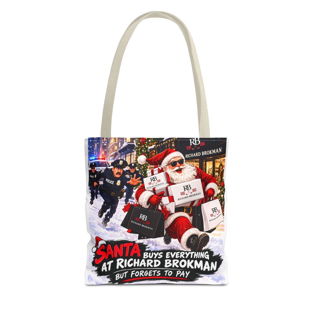 Christmas Santa Shopping Tote Bag | Santa Buys Everything at Richard Brokman | Canvas Holiday Gift Bag