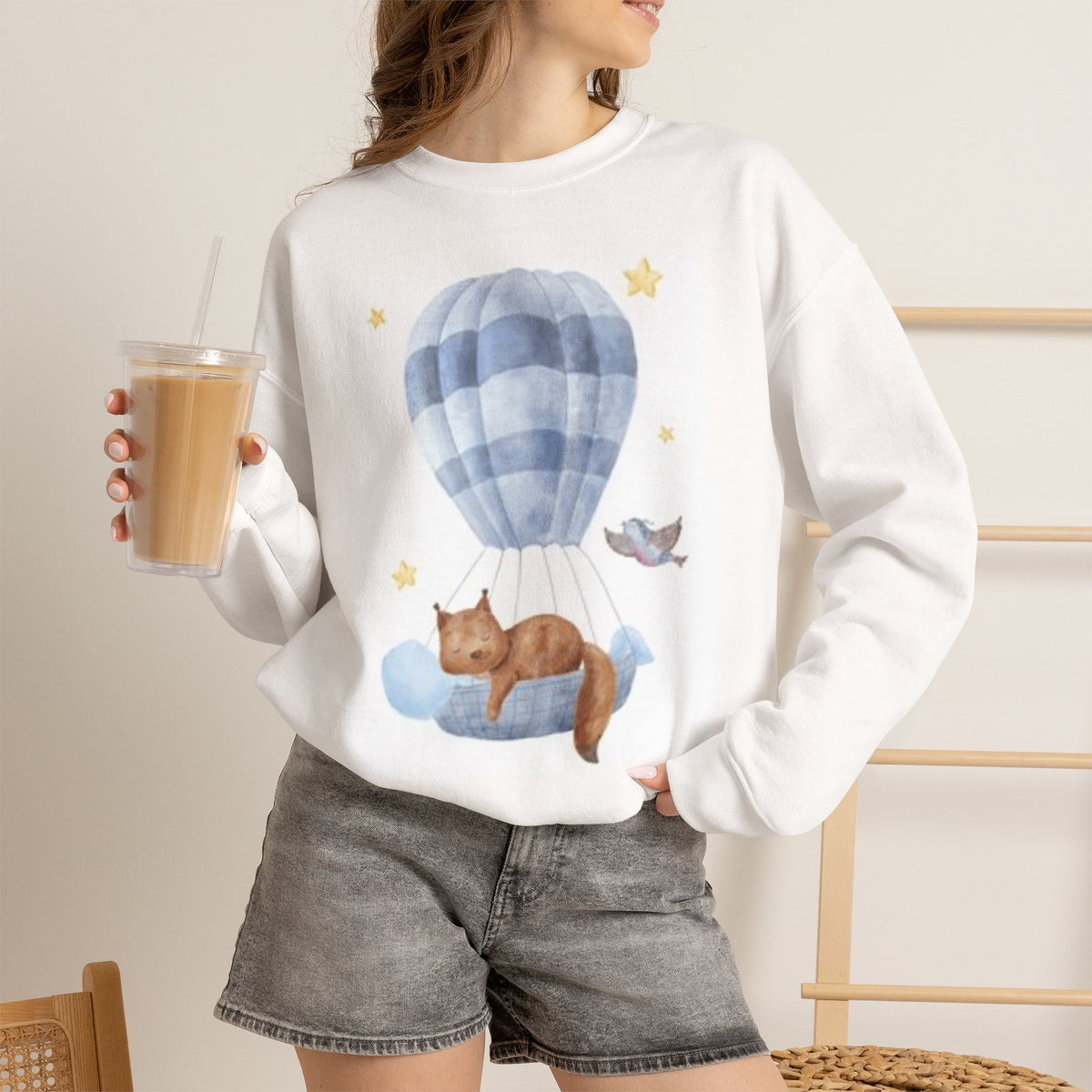 Hot Air Balloon Fox Sweatshirt | Watercolor Sleeping Fox Crewneck | Cozy Whimsical Pullover