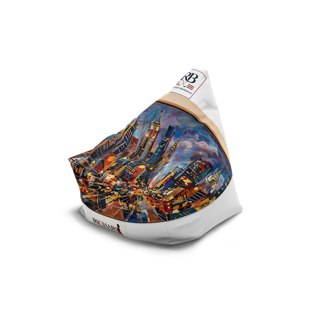 Colorful Cityscape Bean Bag Chair Cover | Impressionist Urban Skyline Art Lounge Chair | Adult Bean Bag Cover (No Filling)