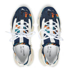Women's Abstract Cityscape Mesh Sneakers | Navy Teal & Orange City Art Print | Lightweight Chunky Athletic Shoes