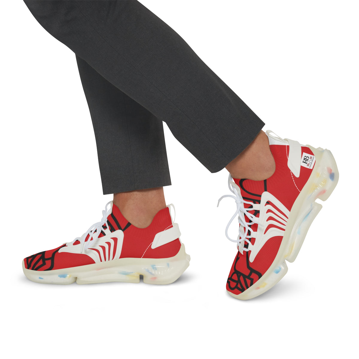 Men's Abstract Line Art Penguin Mesh Sneakers | Bold Red Print Lightweight Running Shoes | Penguin Lover Gift
