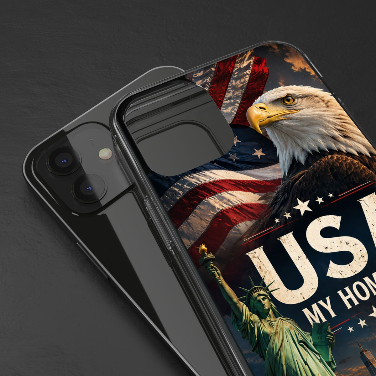 USA My Homeland iPhone 12 Clear Case | Bald Eagle American Flag Statue of Liberty Phone Case | Patriotic Gift