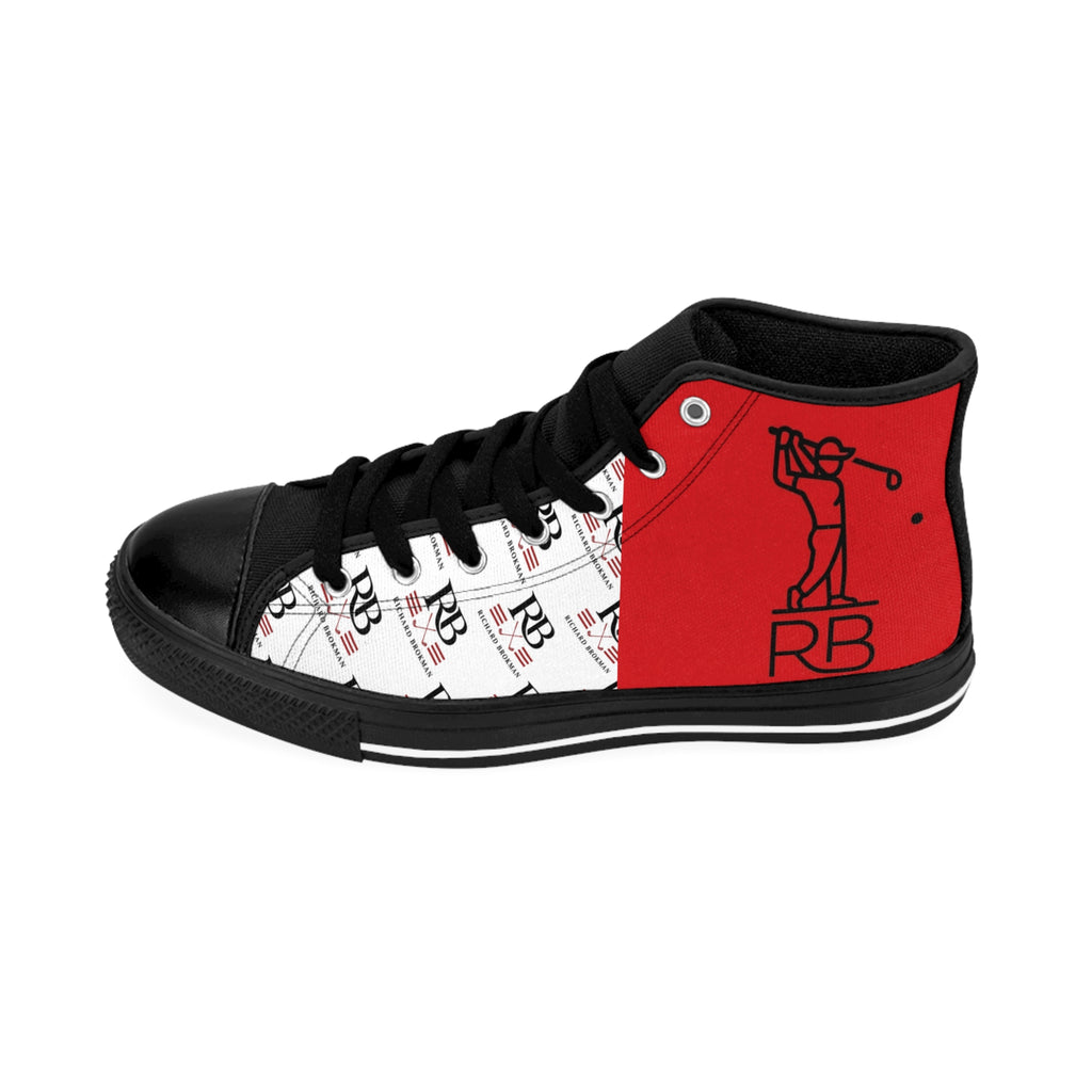 Women's Golf High-Top Sneakers | Red Panel RB Monogram Pattern Canvas Shoes | Richard Brokman