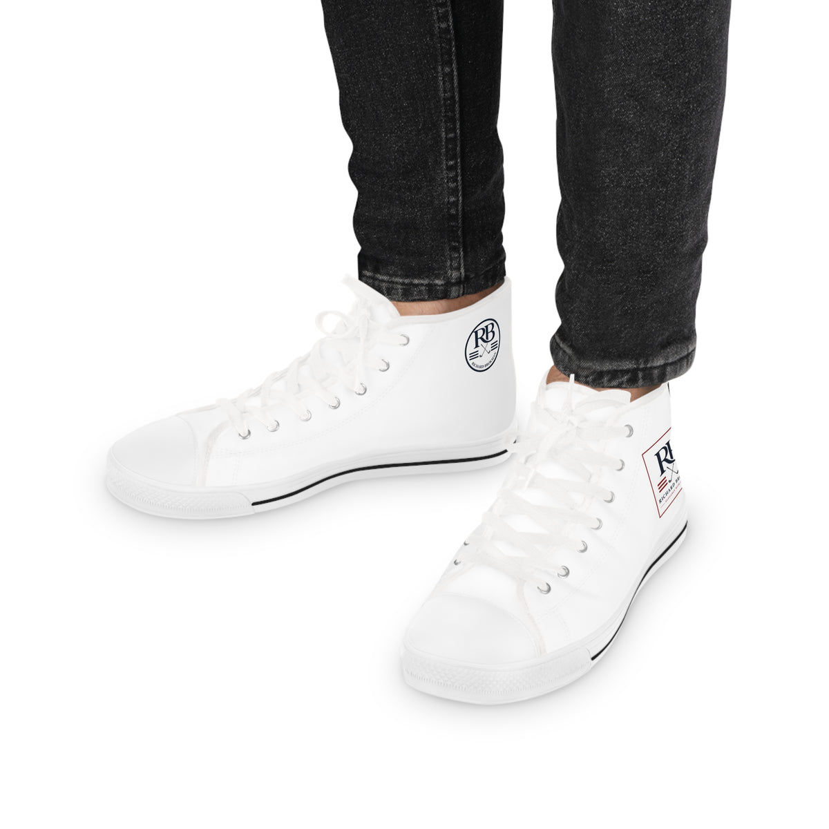 RB Monogram High Top Sneakers | White Canvas Lace-Up Shoes | Richard Brokman