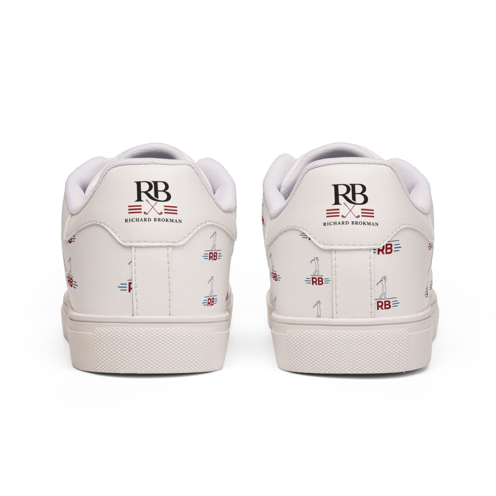 Men's Golf Leather Sneakers | Classic White Low-Top with Golfer Pattern & RB Monogram | Richard Brokman