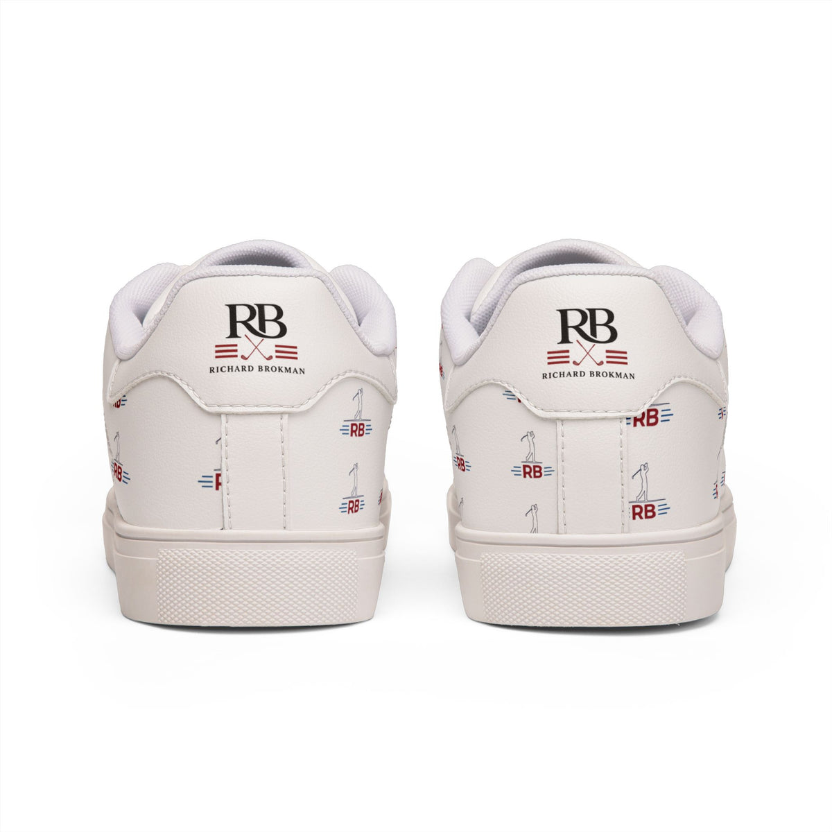 Men's Golf Leather Sneakers | Classic White Low-Top with Golfer Pattern & RB Monogram | Richard Brokman