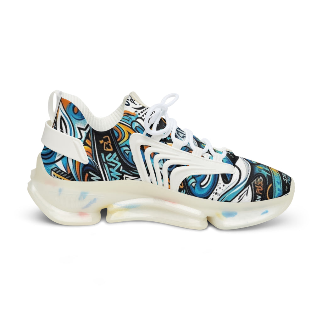 Men's Mesh Sneakers | Abstract Teal & Orange Graffiti Art Print | Lightweight Breathable Athletic Running Shoes