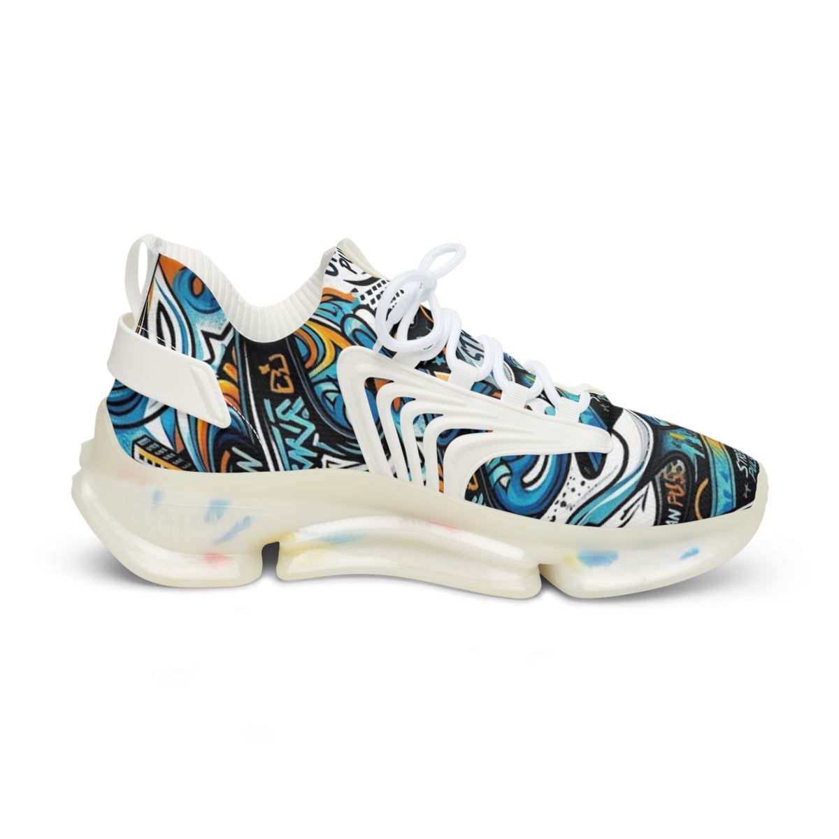 Men's Mesh Sneakers | Abstract Teal & Orange Graffiti Art Print | Lightweight Breathable Athletic Running Shoes