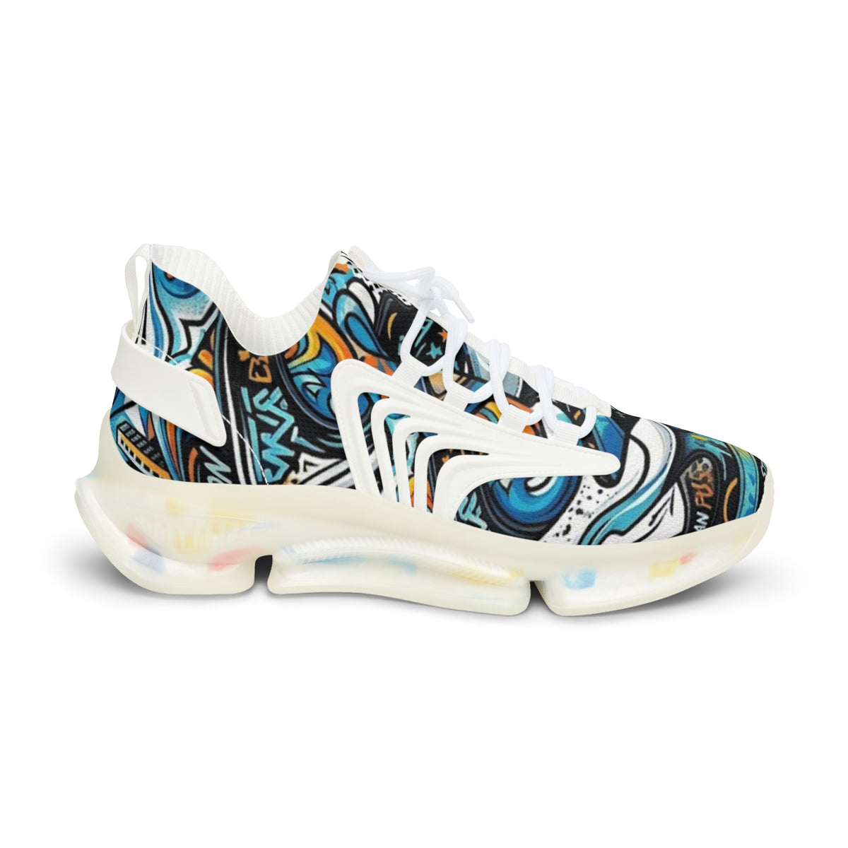 Men's Mesh Sneakers | Abstract Teal & Orange Graffiti Art Print | Lightweight Breathable Athletic Running Shoes