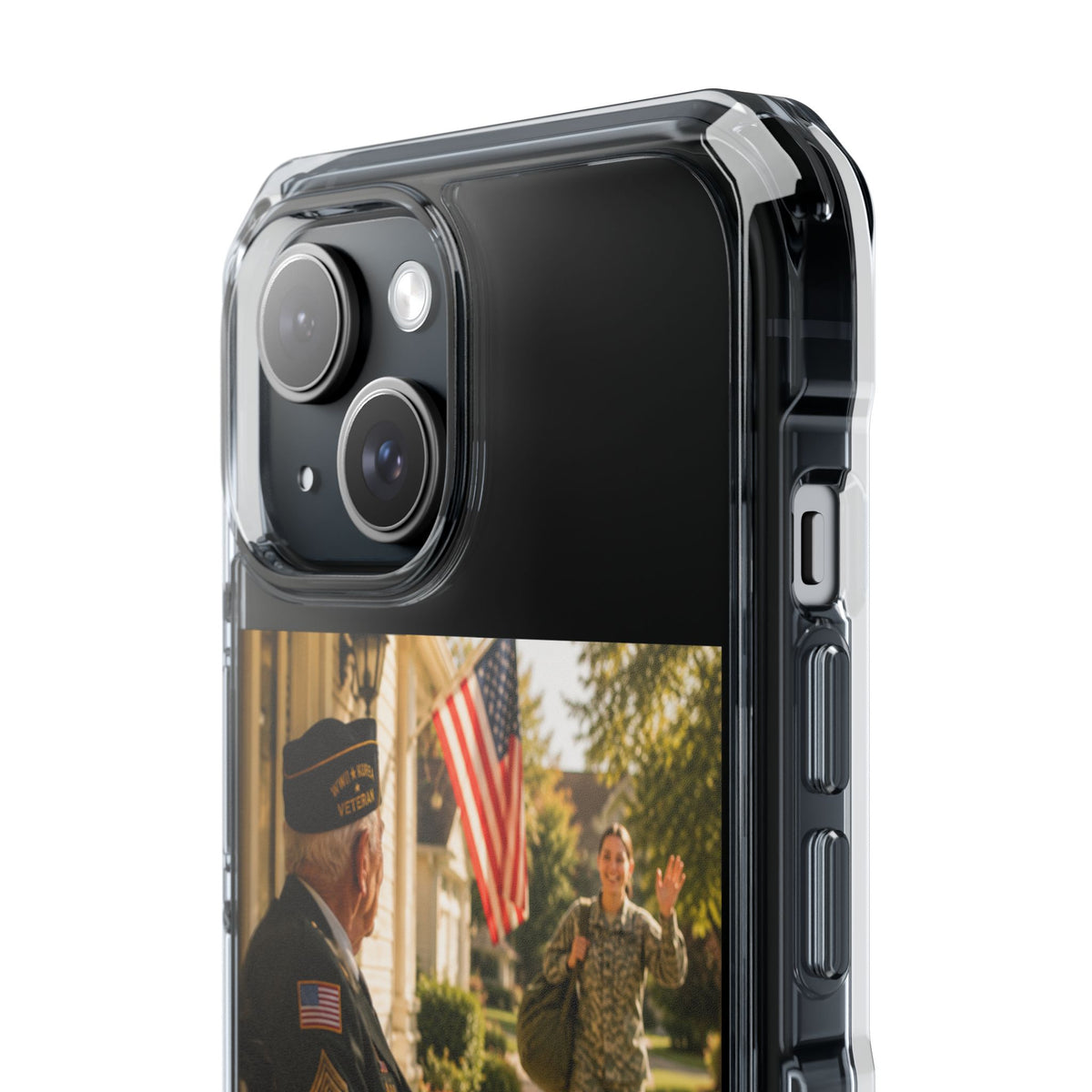 Proud of My Granddaughter Phone Case | Military Homecoming Veteran Grandpa MagSafe Clear Case | iPhone 15