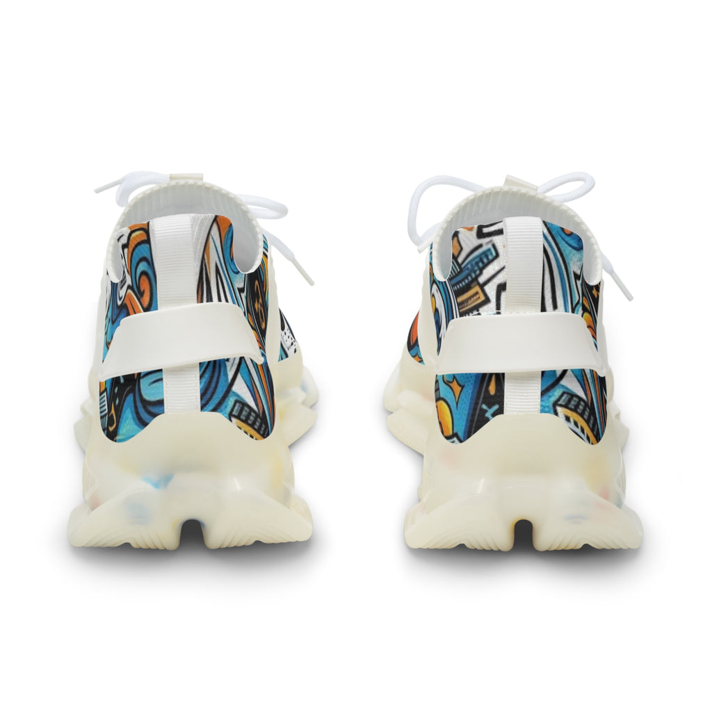 Men's Mesh Sneakers | Abstract Teal & Orange Graffiti Art Print | Lightweight Breathable Athletic Running Shoes
