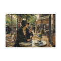 Parisian Café Woman Canvas Wall Art | Vintage 1920s Paris Bistro Painting | Stretched Canvas Print 12x8