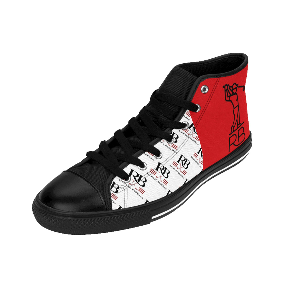 Women's Golf High-Top Sneakers | Red Panel RB Monogram Pattern Canvas Shoes | Richard Brokman