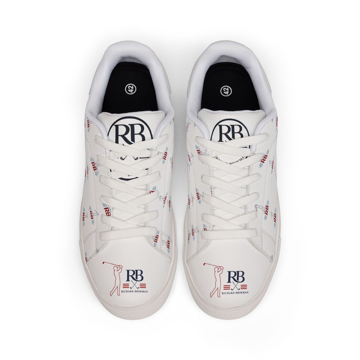 Men's Golf Leather Sneakers | Classic White Low-Top with Golfer Pattern & RB Monogram | Richard Brokman