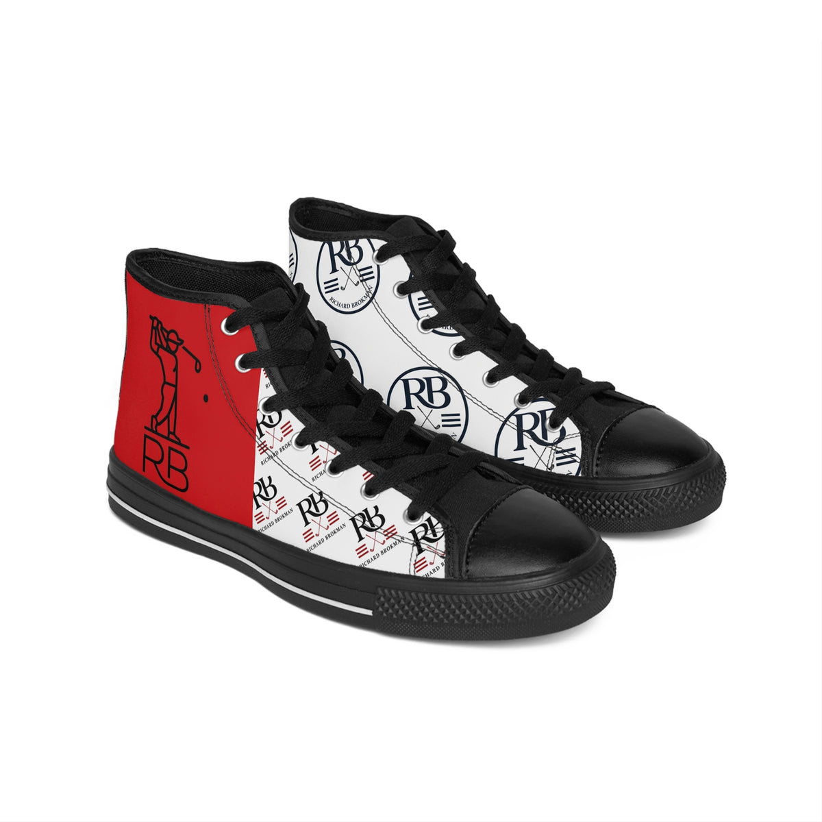 Women's Golf High-Top Sneakers | Red Panel RB Monogram Pattern Canvas Shoes | Richard Brokman