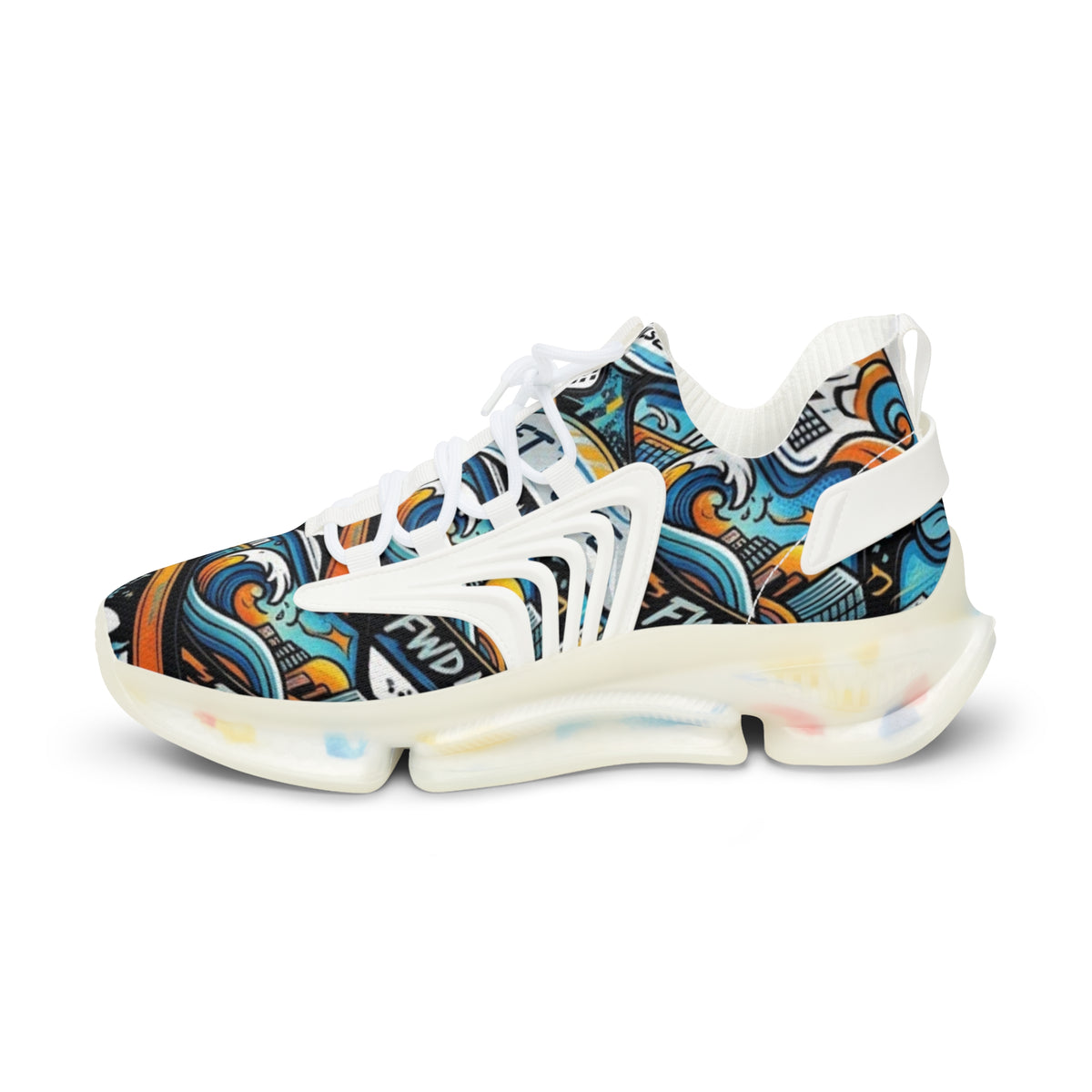 Men's Mesh Sneakers | Abstract Teal & Orange Graffiti Art Print | Lightweight Breathable Athletic Running Shoes