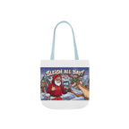 Sleigh All Day Christmas Tote Bag | Funny Santa & Reindeer All Over Print Canvas Tote | Holiday Gift Bag