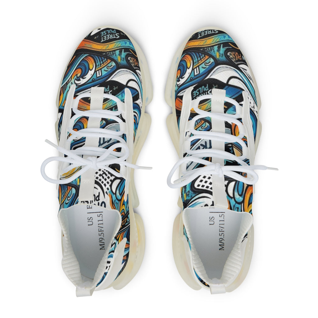 Men's Mesh Sneakers | Abstract Teal & Orange Graffiti Art Print | Lightweight Breathable Athletic Running Shoes