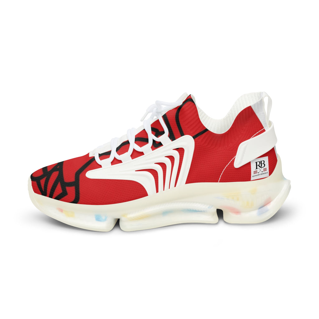 Men's Abstract Line Art Penguin Mesh Sneakers | Bold Red Print Lightweight Running Shoes | Penguin Lover Gift