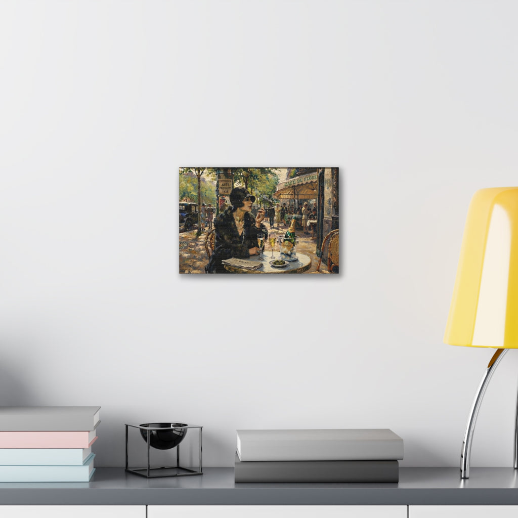 Parisian Café Woman Canvas Wall Art | Vintage 1920s Paris Bistro Painting | Stretched Canvas Print 12x8