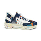 Women's Abstract Cityscape Mesh Sneakers | Navy Teal & Orange City Art Print | Lightweight Chunky Athletic Shoes