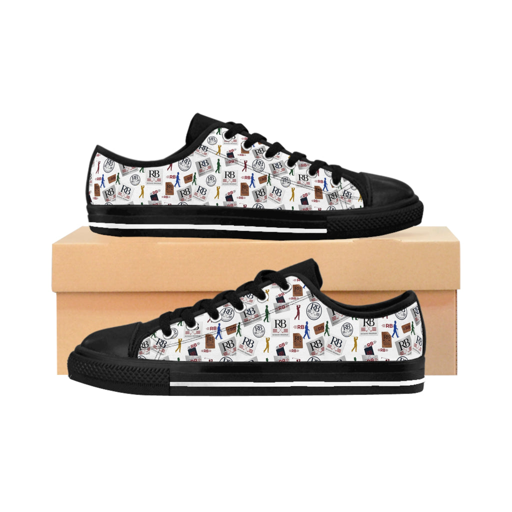 Men's Vintage Camera Pattern Sneakers | Retro Icon Collage Low Top Canvas Shoes | Photographer Gift