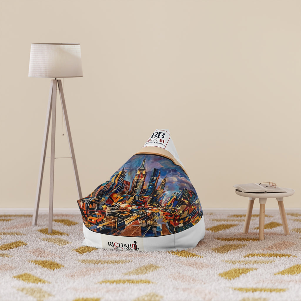 Colorful Cityscape Bean Bag Chair Cover | Impressionist Urban Skyline Art Lounge Chair | Adult Bean Bag Cover (No Filling)