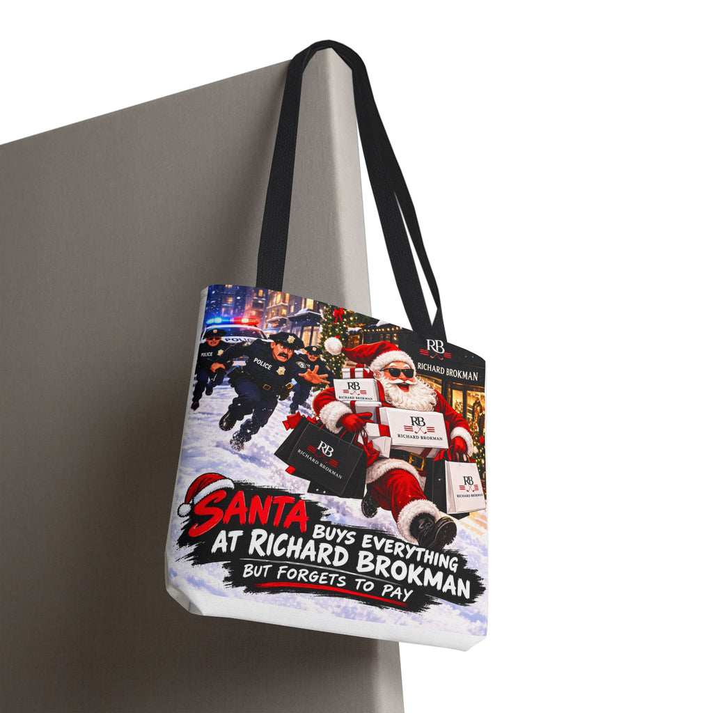 Christmas Santa Shopping Tote Bag | Santa Buys Everything at Richard Brokman | Canvas Holiday Gift Bag