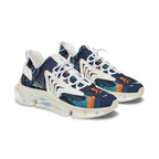 Women's Abstract Cityscape Mesh Sneakers | Navy Teal & Orange City Art Print | Lightweight Chunky Athletic Shoes