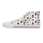 Travel Sticker High Top Sneakers | Vintage Luggage Tag & Passport Stamp Print Canvas Shoes | Wanderlust Gift